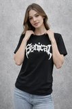USLUCAN ALIŞVERİŞ Bisiklet Yaka Ön Baskılı  Kısa Kollu Tişört Streetwear Günlük Basic Pamuklu T-shirt - Siyah