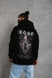 USLUCAN ALIŞVERİŞ Unisex Sırt Baskılı Kapüşonlu Üç İplik Oversize Sweatshirt - Siyah
