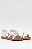 Kadın Taş Bantlı Sandalet Ayakkabı BEYAZ
