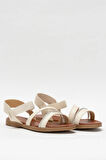 Kadın Taş Bantlı Sandalet Ayakkabı KREM