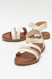 Kadın Taş Bantlı Sandalet Ayakkabı KREM