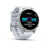 Garmin Fenix 8 - 43 mm, AMOLED - Gümüş, Beyaz Taşlı Silikon Kayışlı