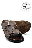 Sermoda Çift Toka Ayarlanabilir Genişlik Esnek Rahat Deri Erkek Terlik 25103 Kahve