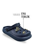 Sermoda Aksesuarlı 4 cm Kalın Taban Kadın sabo Terlik Hastane Terliği 1014 Lacivert
