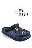 Sermoda Aksesuarlı 4 cm Kalın Taban Kadın sabo Terlik Hastane Terliği 1014 Lacivert