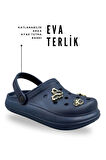 Sermoda Aksesuarlı 4 cm Kalın Taban Kadın sabo Terlik Hastane Terliği 1014 Lacivert