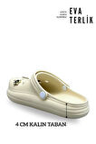 Sermoda Aksesuarlı 4 cm Kalın Taban Kadın sabo Terlik Hastane Terliği 1024 Bej