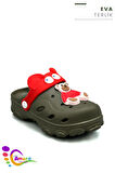 Sermoda Gözlük Desen Ayıcıklı Eva Çocuk Plaj Havuz Terlik Sabo Terlik Haki Kırmızı