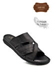 Hakiki Gerçek Deri Erkek Terlik Hafif Terlik Deri G Şır Siyah