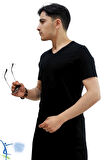 Erkek Slim Fit V Yaka Tişört - Dar Kesim Basic Günlük T-Shirt Siyah