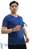Erkek Slim Fit V Yaka Tişört - Dar Kesim Basic Günlük T-Shirt İndigo