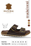 Hakiki Deri Erkek Terlik Çift Cırt Bantlı Ortopedik Rahat Taban Günlük Terlik TM Kahve