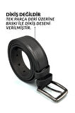 Sermoda 33 mm Doğal Deri Dikiş Baskı Erkek Kumaş Kemeri Siyah