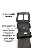 Sermoda 33 mm Doğal Deri Dikiş Baskı Erkek Kumaş Kemeri Siyah