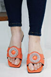Sermoda Düz Tabanlı Broş Slikon Taşlı Kadın Yazlık Terlik  NW Turuncu