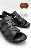 Hakiki Gerçek Deri Cırtlı Erkek Sandalet Çapraz Siyah