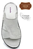 Hakiki Gerçek Deri Erkek Terlik Hafif Terlik Deri A. Şır Beyaz