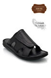 Hakiki Gerçek Deri Erkek Terlik Hafif Terlik Deri C Siyah