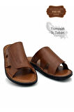 Hakiki Gerçek Deri Erkek Terlik Hafif Terlik Deri C Taba
