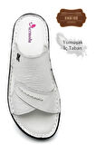 Sermoda Hakiki Gerçek Deri Erkek Terlik Hafif Terlik Deri 3D Beyaz