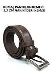 Sermoda 33 mm Doğal Deri Dikiş Baskı Erkek Kumaş Kemeri Kahve