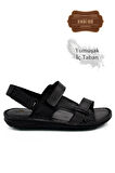 Hakiki Gerçek Deri Cırtlı Erkek Sandalet Şırıngıl Siyah