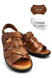 Hakiki Gerçek Deri Cırtlı Erkek Sandalet Çapraz Şır Taba