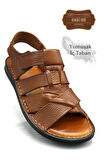 Hakiki Gerçek Deri Cırtlı Erkek Sandalet Çapraz Şır Taba