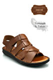 Hakiki Gerçek Deri Cırtlı Erkek Sandalet Çapraz Şır Taba