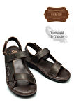 Sermoda Hakiki Gerçek Deri Cırtlı Erkek Sandalet Kahve
