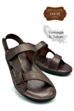Hakiki Gerçek Deri Cırtlı Erkek Sandalet K Şır Kahve