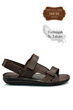Hakiki Gerçek Deri Cırtlı Erkek Sandalet K Şır Kahve
