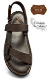 Hakiki Gerçek Deri Cırtlı Erkek Sandalet K Şır Kahve