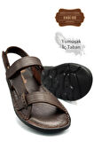 Hakiki Gerçek Deri Cırtlı Erkek Sandalet K Şır Kahve