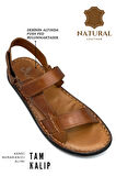 Hakiki Gerçek Deri Cırtlı Erkek Sandalet Taba