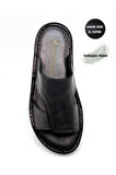 Hakiki Gerçek Deri Erkek Terlik Hafif Terlik Deri A Siyah
