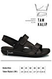 Hakiki Gerçek Deri Cırtlı Erkek Sandalet Siyah