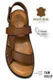 Hakiki Gerçek Deri Cırtlı Erkek Sandalet Şırıngıl Taba