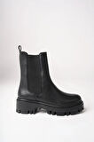 Kadın Bot - Kalın Taban Yanları Lastikli Suya Dayanıklı Rahat Giyim Kadın Bot Siyah