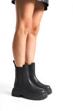 Kadın Bot - Yanları Lastikli Fermuarsız Kaymaz Taban Termo Kadın Bot Siyah