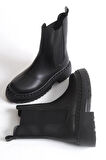 Kadın Bot - Yanları Lastikli Fermuarsız Kaymaz Taban Termo Kadın Bot Siyah