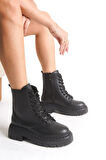 Kadın Postal Bot - Bağcıklı Fermuarlı Kalın Taban Kadın Postal Kadın Bot Siyah