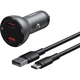 Kaliko Dijital Ekranlı Qc. 2Xusb 45W Type-C Kablolu Araç Şarjı-Siyah Tzccbx-B0G