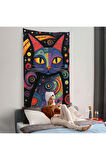 Pablo Picasso Tarzı - Soyut Renkli Kedi Duvar Örtüsü-7542