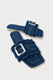 Kadın Püskül Detay Tokalı Denim Terlik LACİVERT