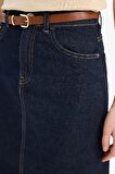 Long  Fit Kemerli Yumuşak Jean Standart Boy Etek