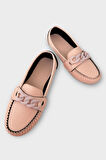 Kadın Tokalı Yumuşak Babet Ayakkabı PUDRA