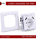 Axis Sıva Altı Topraklı Priz 16A + 2 USB 2,3A