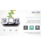 Axis Sıva Altı Topraklı Priz 16A + 2 USB 2,3A