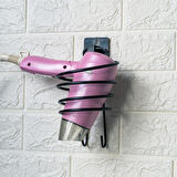 CELİK AVM® Kendiliğinden Yapışkanlı Siyah Paslanmaz Metal Fön Makinesi Askısı Saç Kurutma Makinesi Tutacağı